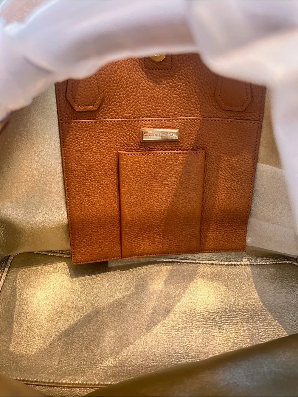Tory Burch Orange Pebbled Leather Shoulder Bag with Gold Logo